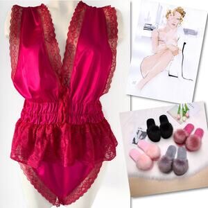 GILEAD VINTAGE PINK LACE FRENCH CUT TANK TOP BLOOMERS PAJAMAS SET SZ L